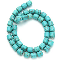 Synthetische Türkis Perle, Zylinder, blau, 8.5x9.5mm, Bohrung:ca. 1.5mm, ca. 40PCs/Strang, verkauft per ca. 15.5 ZollInch Strang