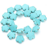 Synthetische Türkis Perle, Blume, blau, 19x7mm, Bohrung:ca. 1.5mm, ca. 20PCs/Strang, verkauft per ca. 15.5 ZollInch Strang