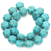 Synthetische Türkis Perle, Blume, blau, 16x9mm, Bohrung:ca. 1.5mm, ca. 24PCs/Strang, verkauft per ca. 15.5 ZollInch Strang
