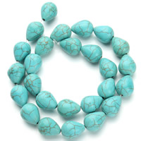 Synthetische Türkis Perle, Tropfen, blau, 12x15mm, Bohrung:ca. 1.5mm, ca. 25PCs/Strang, verkauft per ca. 15.5 ZollInch Strang