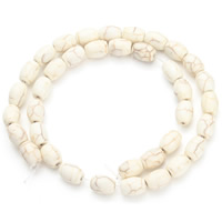 turchese sintetico perla, Tamburo, bianco, 10x7.5mm, Foro:Appross. 1.5mm, Appross. 40PC/filo, Venduto per Appross. 15.5 pollice filo