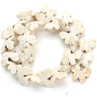 Synthetische Türkis Perle, Schmetterling, weiß, 25x18x6mm, Bohrung:ca. 1.5mm, ca. 20PCs/Strang, verkauft per ca. 15.5 ZollInch Strang