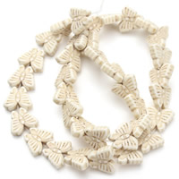 Synthetische Türkis Perle, Schmetterling, weiß, 13x15x4mm, Bohrung:ca. 1.5mm, ca. 26PCs/Strang, verkauft per ca. 15.5 ZollInch Strang