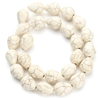 Synthetische Türkis Perle, Tropfen, weiß, 12x15mm, Bohrung:ca. 1.5mm, ca. 26PCs/Strang, verkauft per ca. 15.5 ZollInch Strang