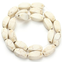 turchese sintetico perla, Ovale, bianco, 11x18mm, Foro:Appross. 1.5mm, Appross. 20PC/filo, Venduto per Appross. 15.5 pollice filo