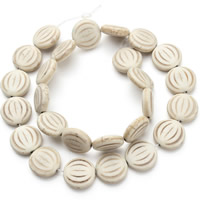 Synthetische Türkis Perle, flache Runde, weiß, 15x6mm, Bohrung:ca. 1.5mm, ca. 24PCs/Strang, verkauft per ca. 15.5 ZollInch Strang