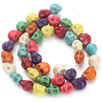 Synthetische Türkis Perle, Schädel, gemischte Farben, 10x11x12mm, Bohrung:ca. 1.5mm, ca. 30PCs/Strang, verkauft per ca. 15.5 ZollInch Strang