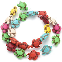 Synthetische Türkis Perle, Schildkröter, gemischte Farben, 14x18x7mm, Bohrung:ca. 1.5mm, ca. 22PCs/Strang, verkauft per ca. 15.5 ZollInch Strang