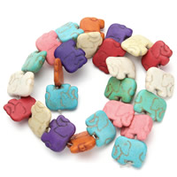 Synthetische Türkis Perle, Elephant, gemischte Farben, 22x17x6mm, Bohrung:ca. 1.5mm, ca. 25PCs/Strang, verkauft per ca. 15.5 ZollInch Strang
