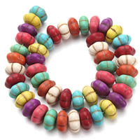 Synthetische Türkis Perle, Kürbis, gemischte Farben, 14x7mm, Bohrung:ca. 1.5mm, ca. 26PCs/Strang, verkauft per ca. 15.5 ZollInch Strang
