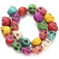 Synthetische Türkis Perle, Schädel, gemischte Farben, 15x18x7mm, Bohrung:ca. 1.5mm, ca. 22PCs/Strang, verkauft per ca. 15.5 ZollInch Strang