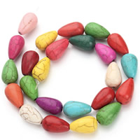 Synthetische Türkis Perle, Tropfen, gemischte Farben, 10x16mm, Bohrung:ca. 1.5mm, ca. 24PCs/Strang, verkauft per ca. 15.5 ZollInch Strang