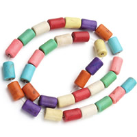 Synthetische Türkis Perle, Zylinder, gemischte Farben, 12x8mm, Bohrung:ca. 1.5mm, ca. 30PCs/Strang, verkauft per ca. 15.5 ZollInch Strang