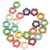 Synthetische Türkis Perle, Blume, gemischte Farben, 19x4mm, Bohrung:ca. 1.5mm, ca. 20PCs/Strang, verkauft per ca. 15.5 ZollInch Strang