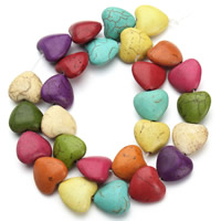 Synthetische Türkis Perle, Herz, gemischte Farben, 16x8mm, Bohrung:ca. 1.5mm, ca. 24PCs/Strang, verkauft per ca. 15.5 ZollInch Strang