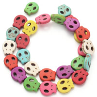 Turquoise Beads, Skull, mixed colors, 13.5x15x4mm, Hole:Approx 1.5mm, Approx 25PCs/Strand, Sold Per Approx 15.5 Inch Strand