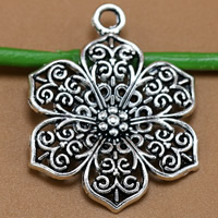 Tibetan Style Flower Pendants, antique silver color plated, lead & cadmium free, 32x24mm, Hole:Approx 1.5mm, 100PCs/Bag, Sold By Bag
