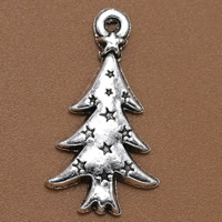 Zinc Alloy Jul Vedhæng, Juletræ, antik sølv farve forgyldt, Julen smykker, bly & cadmium fri, 27x13mm, Hole:Ca. 1.5mm, 100pc'er/Bag, Solgt af Bag