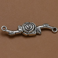 Flower Tibetan Style Connector, antique silver color plated, 1/1 loop, lead & cadmium free, 33x8mm, Hole:Approx 1.5mm, 100PCs/Bag, Sold By Bag