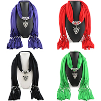 Polyester Long Pendant Scarf with Resin & Zinc Alloy Leopard plated for woman & with rhinestone nickel lead & cadmium free Sold By Strand