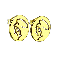 Boucle d'oreille de gaujon en acier inoxydable, ovale plat, Placage de couleur d'or, creux, 9x11.50x11mm, Vendu par paire