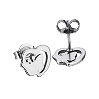 Stainless Steel Stud Earrings, Heart, original color, 9x8.50x11mm, 10Pairs/Lot, Sold By Lot