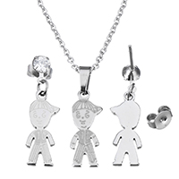 Cubic Zirconia Stainless Steel Jewelry Sets, earring & necklace, Boy, oval chain & for woman & with cubic zirconia, original color, 8x18.5x1.5mm, 1.5x2x0.5mm, 27mm, 8x18.5x1.5mm, Length:Approx 17.8 Inch, Sold By Set