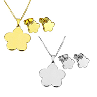 Fashion Stainless Steel Jewelry Sets, earring & necklace, Flower, plated, oval chain & for woman, more colors for choice, 21.5x24x2mm, 1.5x2x0.5mm, 8x7.5x12mm, Length:Approx 17.8 Inch, Sold By Set