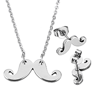 Fashion Stainless Steel Jewelry Sets, earring & necklace, Mustache, oval chain & for woman, original color, 20.5x8x1.5mm, 1.5x2x0.5mm, 13x5.5x11.5mm, Length:Approx 18 Inch, Sold By Set