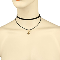 Layered Choker Velveteen Cord with Waxed Cotton Cord & Zinc Alloy with 3lnch extender chain Music Note gold color plated for woman & enamel & with rhinestone &  black 1.5mm 5mm Length Approx 13 Inch Sold By Lot