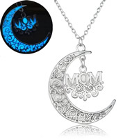 Luminated Necklace Zinc Alloy with iron chain Moon word mom platinum color plated Mother Day Jewelry & oval chain & for woman & enamel & hollow lead & cadmium free Length Approx 17.5 Inch Sold By Bag