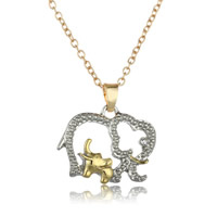 Zinc Alloy smykker halskæde, med jern kæde, Elephant, forgyldt, oval kæde & for kvinde & med rhinestone & hule, bly & cadmium fri, 18x25mm, Længde Ca. 17.5 inch, 3Strands/Bag, Solgt af Bag