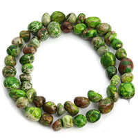 Impression Jaspis Perle, Klumpen, grün, 8-11mm, Bohrung:ca. 1.5mm, ca. 36PCs/Strang, verkauft per ca. 15.5 ZollInch Strang