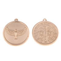 Stainless Steel Pendants Flat Round rose gold color plated Approx 1.5mm Sold By PC