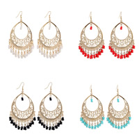 Fashion Fringe Earrings Zinc Alloy with Glass Seed Beads Teardrop gold color plated Bohemian style nickel lead & cadmium free Sold By Pair
