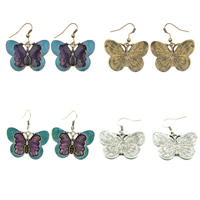 Tibetan Style Drop Earring, Butterfly, plated, enamel, more colors for choice, nickel, lead & cadmium free, 33x25mm, Sold By Pair