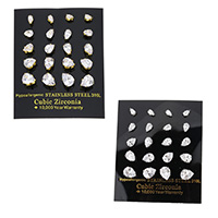 Cubic Zircon ( CZ ) Stud Earring, ROSTFRITT STÅL, Dropp, plated, med cubic zirconia & fasetterad, fler färger för val, 3x5.5x13mm, 4.5x6.5x13mm, 5x7.5x14mm, 6x8.5x14.5mm, 7x9x15mm, 10Pairs/Box, Säljs av Box