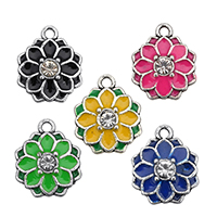 Tibetan Style Flower Pendants, antique silver color plated, enamel & with rhinestone, more colors for choice, nickel, lead & cadmium free, 14x17x3.50mm, Hole:Approx 2mm, 200PCs/Lot, Sold By Lot