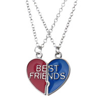 Zinc Alloy Puzzle Friendship Necklace with iron chain Heart word best friend platinum color plated Unisex & oval chain & enamel lead & cadmium free Length Approx 17.5 Inch Sold By Bag