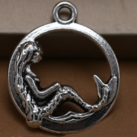 Character Tibetan Style Pendants, Mermaid, antique silver color plated, lead & cadmium free, 20x17mm, Hole:Approx 1.5mm, 100PCs/Bag, Sold By Bag