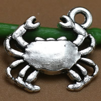 Pendentifs animaux en alliage de zinc, crabe, Plaqué de couleur d'argent, sans plomb et cadmium, 16x15mm, Trou:Environ 1.5mm, 100PC/sac, Vendu par sac