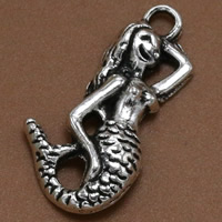 Character Tibetan Style Pendants, Mermaid, antique silver color plated, lead & cadmium free, 24x12mm, Hole:Approx 1.5mm, 100PCs/Bag, Sold By Bag