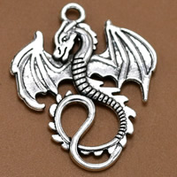 Tibetan Style Animal Pendants, Dragon, antique silver color plated, lead & cadmium free, 35x28mm, Hole:Approx 1.5mm, 100PCs/Bag, Sold By Bag