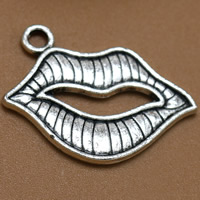 Tibetan Style, Lip, antique silver color plated, lead & cadmium free, 24x16mm, Hole:Approx 1.5mm, 100PCs/Bag, Sold By Bag