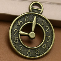 Цинковый сплав часы подвески, цинковый сплав, Покрытие под бронзу старую, не содержит свинец и кадмий, 26x20mm, отверстие:Приблизительно 1.5mm, 100ПК/сумка, продается сумка