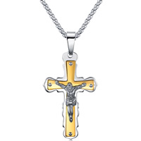 Stainless Steel Sweater Chain Necklace Crucifix Cross plated box chain & for man & two tone nickel lead & cadmium free Sold Per Approx 23.6 Inch Strand