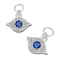 Evil Eye Pendants, Tibetan Style, silver color plated, with rhinestone, nickel, lead & cadmium free, 17x14x2.50mm, Hole:Approx 5.1mm, 100PCs/Lot, Sold By Lot