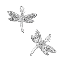 Tibetan Style Animal Pendants, Dragonfly, silver color plated, with rhinestone, nickel, lead & cadmium free, 25x20.50x3mm, Hole:Approx 1.8mm, 50PCs/Lot, Sold By Lot