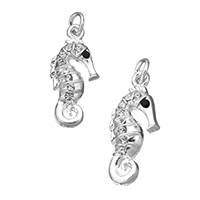 Tibetan Style Animal Pendants, Seahorse, silver color plated, with rhinestone, nickel, lead & cadmium free, 11x24.50x3.50mm, Hole:Approx 2.7mm, 100PCs/Lot, Sold By Lot