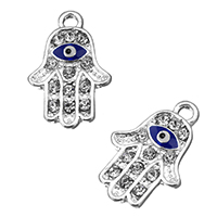 Tibetan Style Hamsa Pendants, silver color plated, Islamic jewelry & enamel & with rhinestone, nickel, lead & cadmium free, 13.50x20x2mm, Hole:Approx 2.1mm, 100PCs/Lot, Sold By Lot